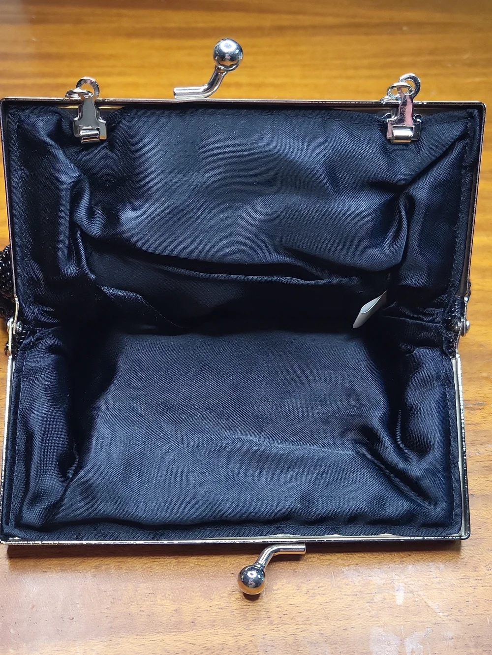 Elegant Black Beaded Evening Bag with Silver Chain